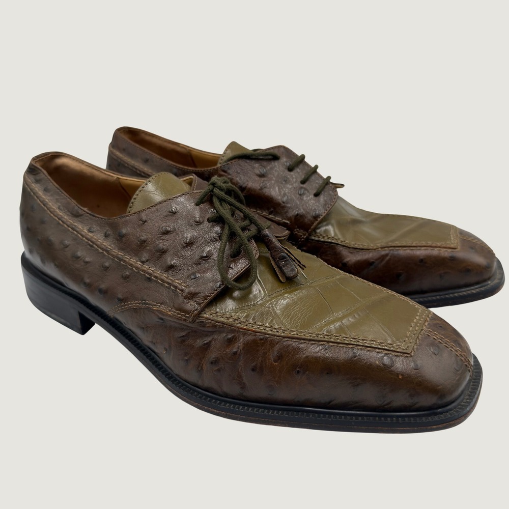 Giorgio Brutini Private Collection Ostrich Croc Print Leather Oxfords Brown 10M